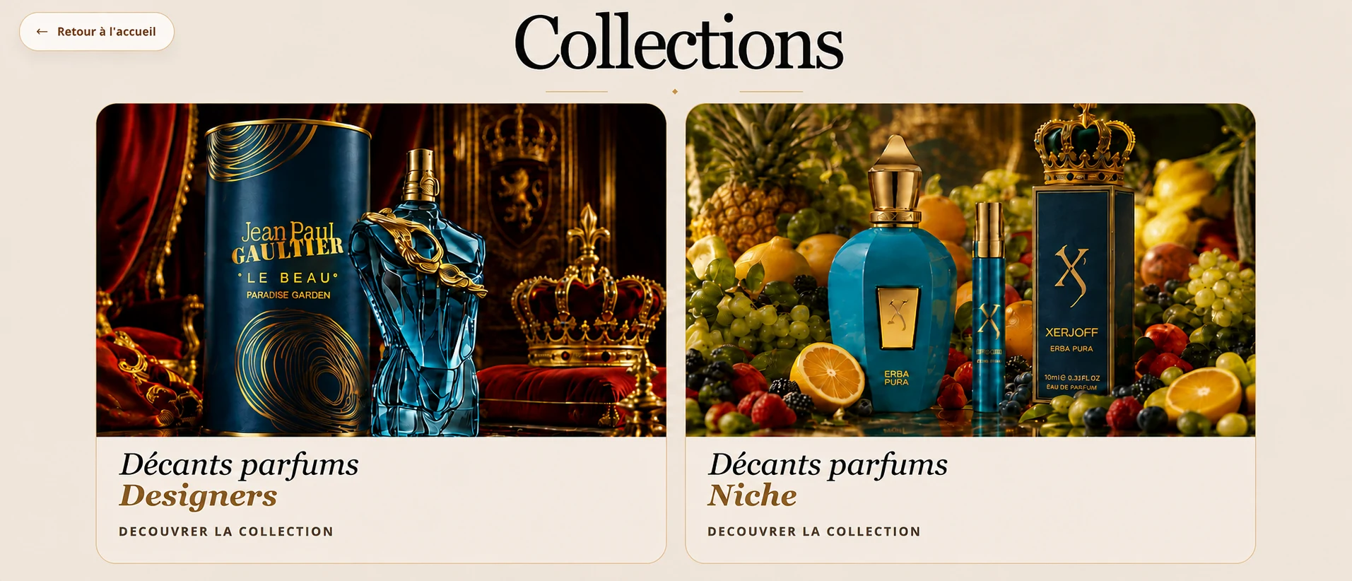 Collections de decants parfums designers et niche